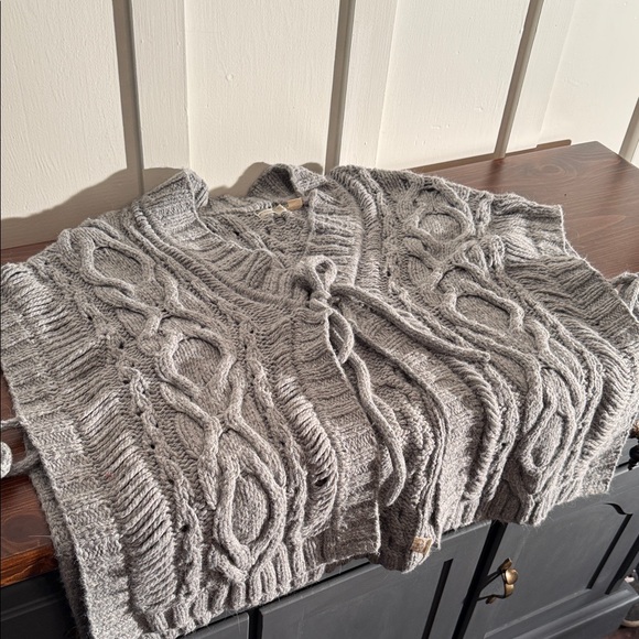 Anthro Sleeping On Snow Cable Knit Tie Side Poncho Cardigan Angora Wool OS - Picture 5 of 11